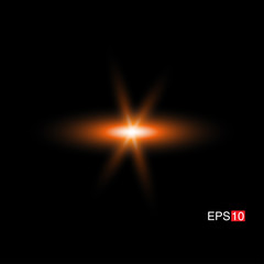 Obraz premium isolated orange Rays with lens flare, Sun flare, flare on the black background. Transparent Vector Illustration