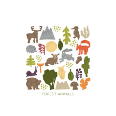 Obraz na płótnie Canvas Woodland Forest Animals Vector Set