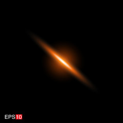 isolated orange Rays with lens flare, Sun flare, flare on the black background. Transparent Vector Illustration