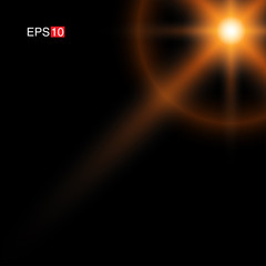 isolated orange Rays with lens flare, Sun flare, flare on the black background. Transparent Vector Illustration