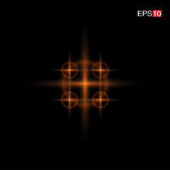 isolated orange Rays with lens flare, Sun flare, flare on the black background. Transparent Vector Illustration