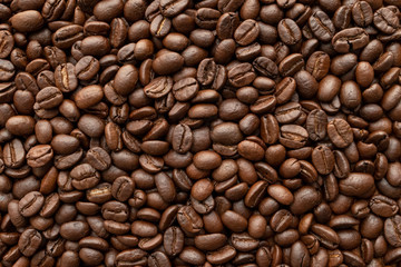 Roasted of coffee beans for background. Close-up.