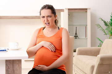 Young pregnant woman working at home