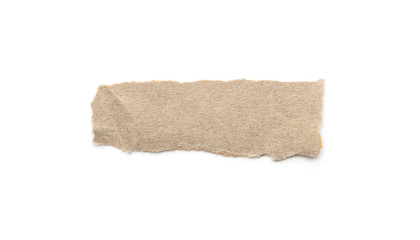 Recycled paper craft stick on a white background. Brown paper torn or ripped pieces of paper isolated on white.