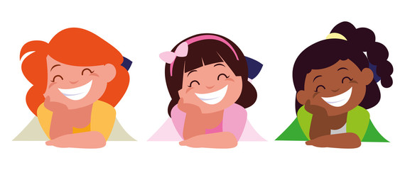 happy little interracial girls characters