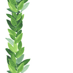 Watercolor floral illustration - leaf wreath / simple frame for wedding stationary, greetings, wallpaper, fashion, background. Eucalyptus, olive, green leaves, etc.