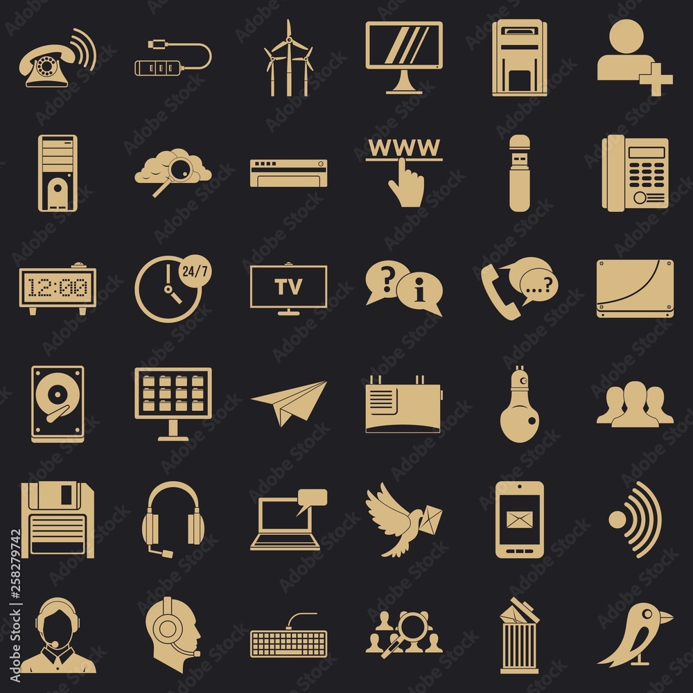 Poster communication icons set. simple style of 36 communication vector icons for web for any design