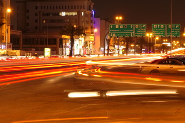 Busy traffic at night, on the famous Tahlia Street In Jeddah, Saudi Arabia