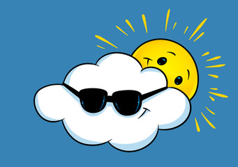 Cloudy weather happy sun cloud summer cartoon illustration 
