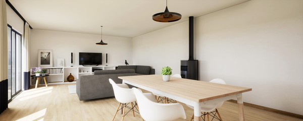 vue 3d salon avec poêle à granulé  04-6