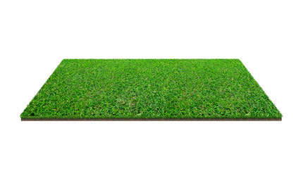 Green grass field isolated on white with clipping path. Artificial lawn grass carpet for sport background.