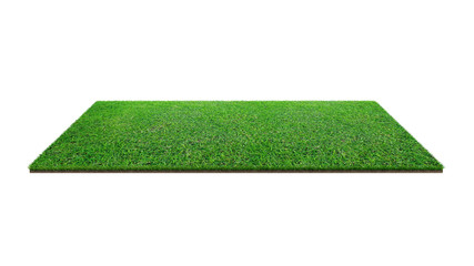 Green grass field isolated on white with clipping path. Artificial lawn grass carpet for sport background.