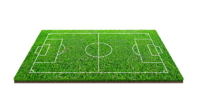 Soccer football field isolated on white background with clipping path. Soccer stadium background with line pattern and of green field.