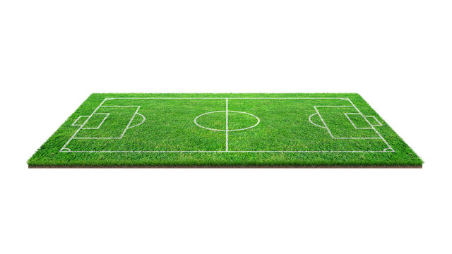 Soccer football field isolated on white background with clipping path. Soccer stadium background with line pattern and of green field.