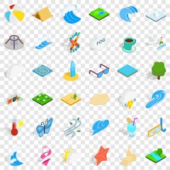 Water activity icons set. Isometric style of 36 water activity vector icons for web for any design