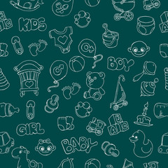 Cute doodle baby seamless pattern