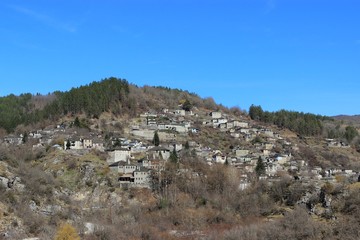 Fototapeta na wymiar Panoramic view of old traditional Greek village of Kipoi, Zagorochoria, Epirus, Greece