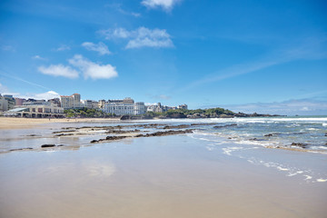 Sandy beach of Biarritz. Atlantic coast of southwest France. French seaside resort