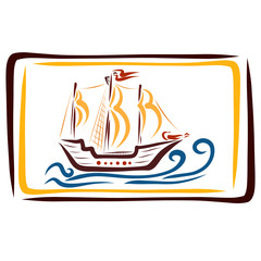 framed picture of an old floating ship