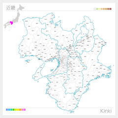 近畿の地図・Kinki（白地図風）