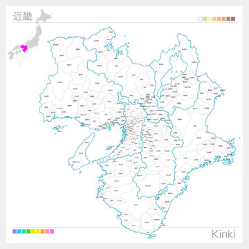 近畿の地図・Kinki（白地図風）
