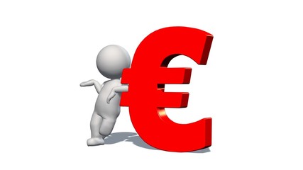 EURO currency sign - white 3D man with red EURO sign - isolated on white background