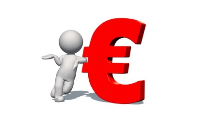 EURO currency sign - white 3D man with red EURO sign - isolated on white background