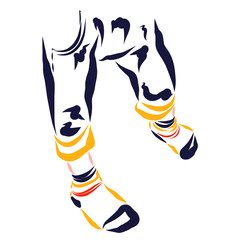 legs of a child in stylish long shorts and socks on a white background