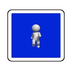 road sign - white 3D man on blue sign is walking . isolated on white background