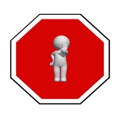 stop sign - white 3D man on red stop sign shows stop signal - isolated on white background