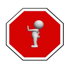 stop sign - white 3D man on red stop sign shows stop signal - isolated on white background