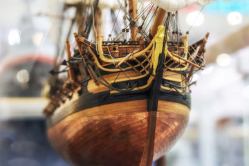 Galleon model detail made of wood. Useful as hobby example - obrazy, fototapety, plakaty
