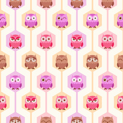 seamless cute owl birds cartoon wallpaper background - Vector