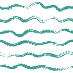 Vector seamless hand painted watercolor ocean waves pattern. Blue on white background. The editable texture on Swatches Panel and the style on Graphic Styles Panel.