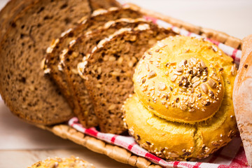 Canister wit bread. 3 types of bakery food