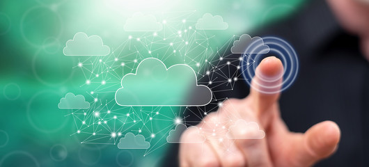 Man touching a cloud networking concept