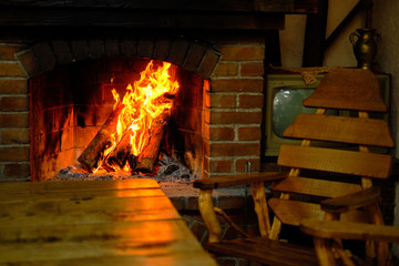 fire in fireplace