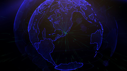 Digital blue planet of Earth. 3D animation with digital Earth and particles. 3D illustration.