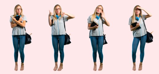 Obraz premium Set of student young blonde girl