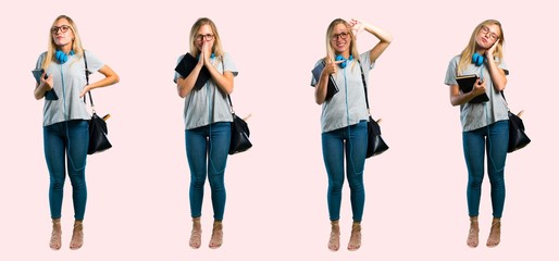 Obraz premium Set of student young blonde girl