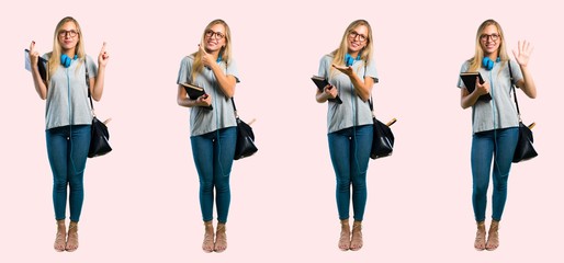 Obraz premium Set of student young blonde girl