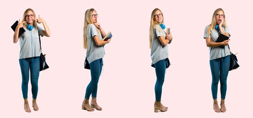 Fototapeta premium Set of student young blonde girl