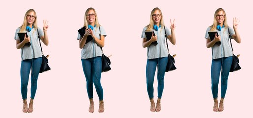 Obraz premium Set of student young blonde girl