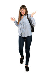 Obraz premium Full-length shot of Woman with glasses with shocked facial expression
