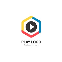 Media play logo template design. Media play logo with modern frame vector design