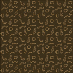 Doodle style seamless pattern with mustaches, cups and neckties, men's collection