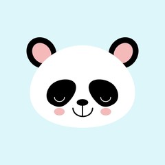 Cute Panda Face Vector Iconon Blue Background.
