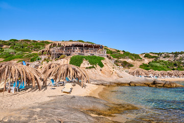 Beautiful beach and rocky coastline landscape in Greece