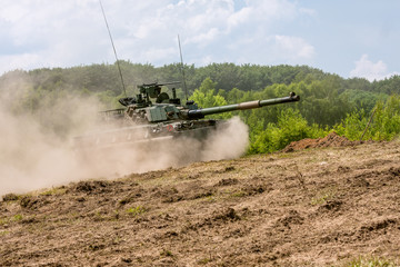 Polish modern  battle tank PT-91 &bdquo;Twardy&rdquo; during military  demonstrations  
