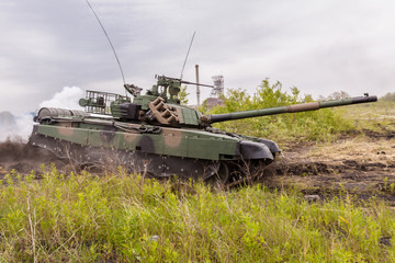 Polish modern  battle tank PT-91 „Twardy” during military  demonstrations  